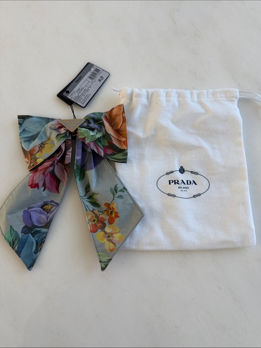 Prada Floral Silk Bow Hair Tie - Multicolor Floral Print